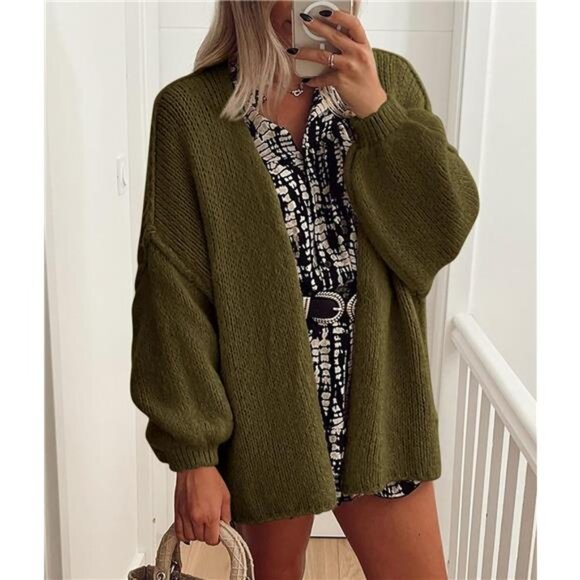 Womens Oversized Cardigan Sweaters Army Green - Picture 4 of 6